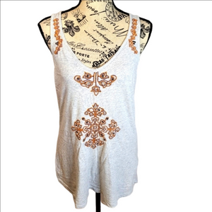 H and M Gray Embroidered Boho Print Tank Top Medium